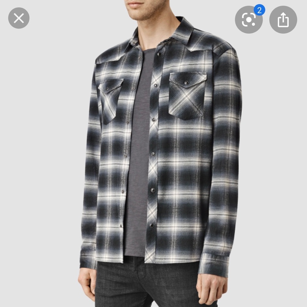 Mens AllSaints Schrader Long Sleeve Flannel Shirt